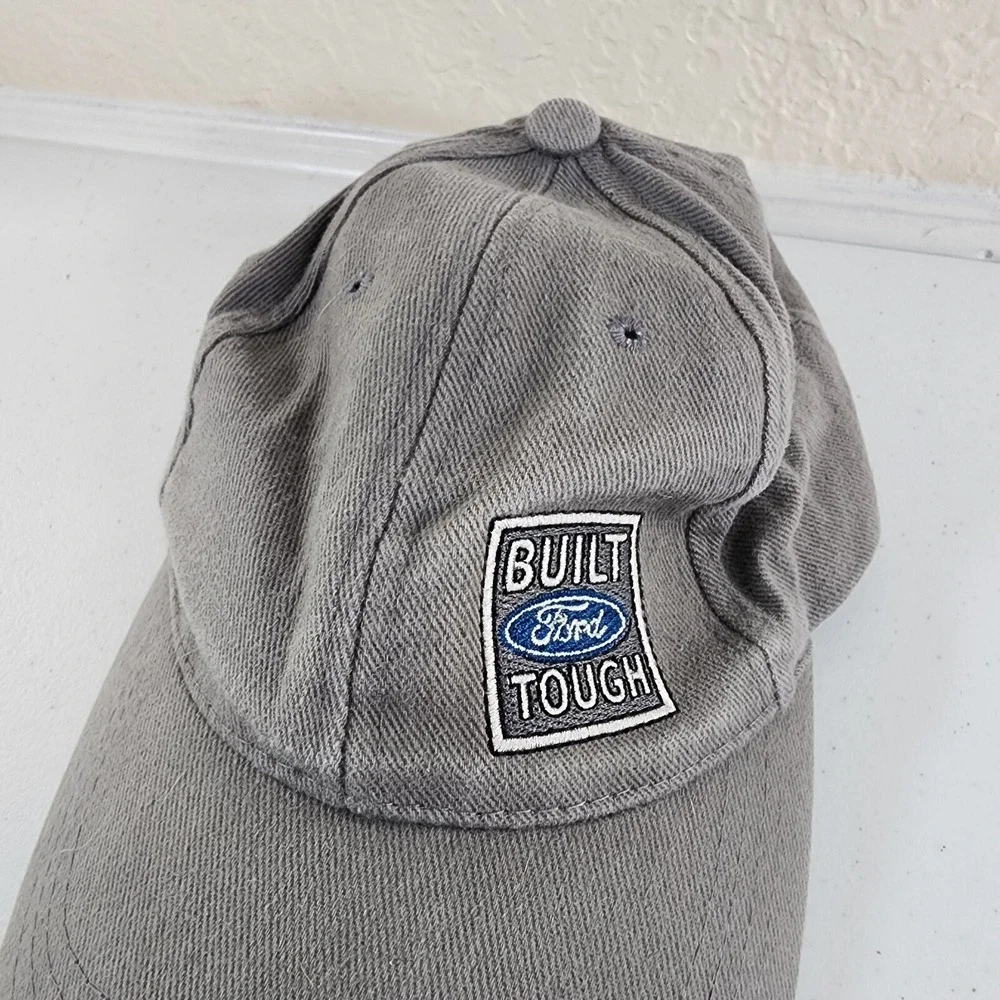Built Ford Tough Logo Gray Adjustable Hat Vintage Dad Mom Workwear - Picture 2 of 10
